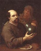 unknow artist A man seated at a table holding a flagon,a servant offering him a glass of wine USA oil painting artist